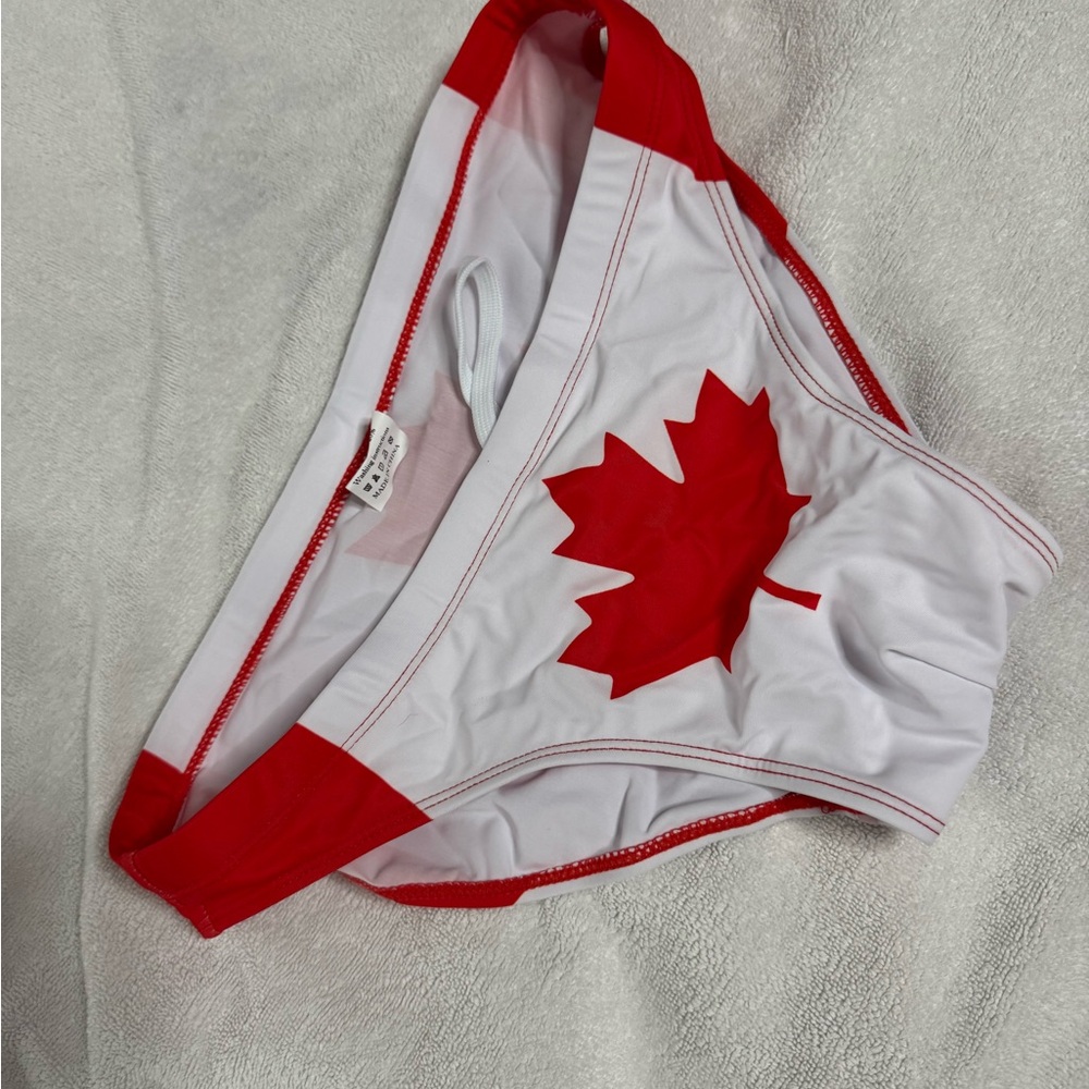 Red and White Maple Leaf Swim Briefs